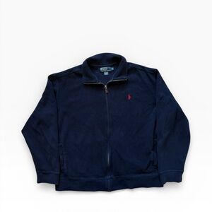 Vintage 90s Navy Blue Polo Ralph Lauren Full Zip Sweater XL Red Pony